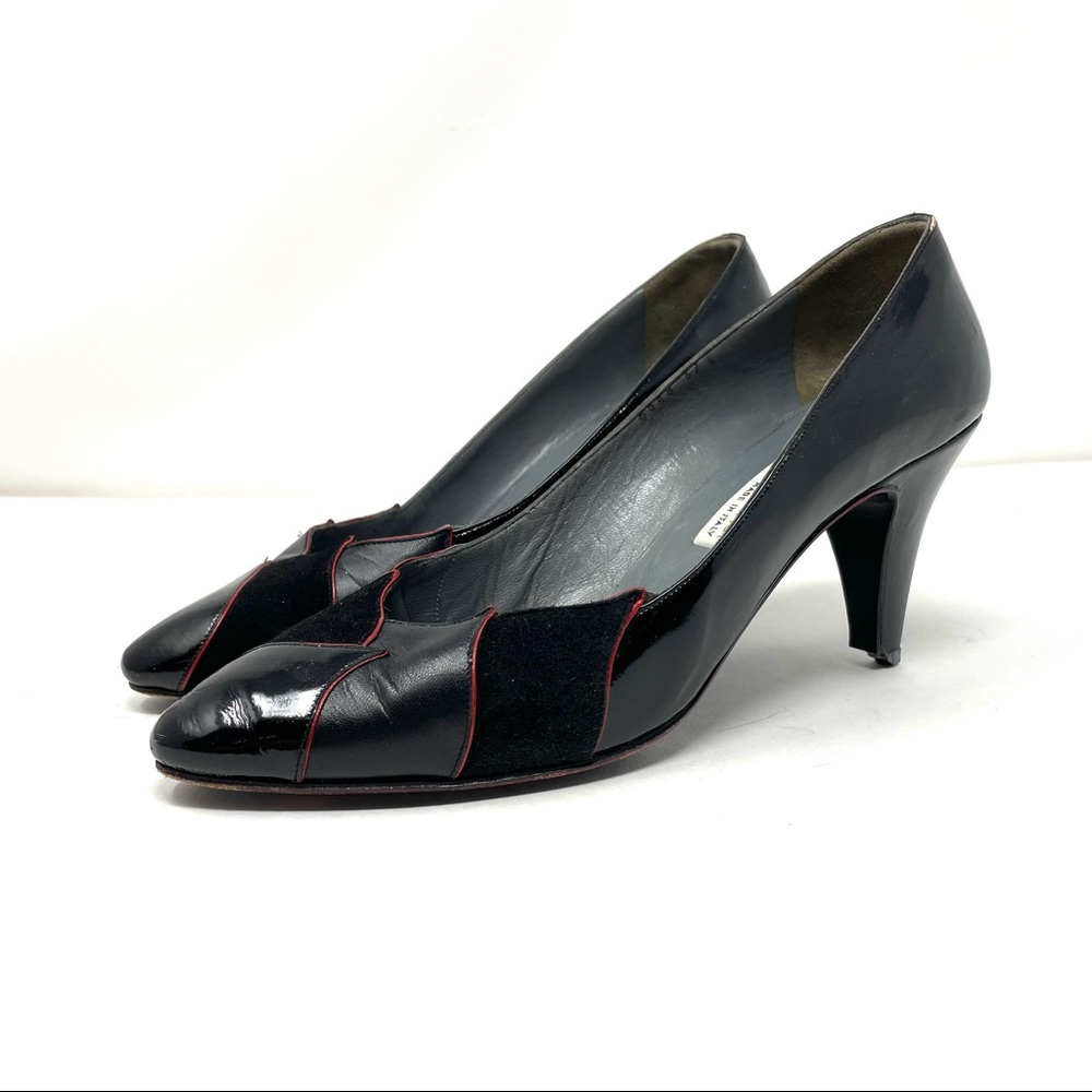 c1980s vintage CIRO BISANTI black leather heels, made in Italy, size 37